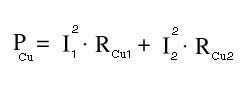 Formel K.1: Berechnung der Kupferverluste aus primären und sekundären Wicklungswiderständen und Stromstärken